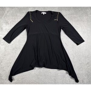 Chaus New York‎ Women's 3/4 Zipper Sleeve Stretch Blouse Black Size Small